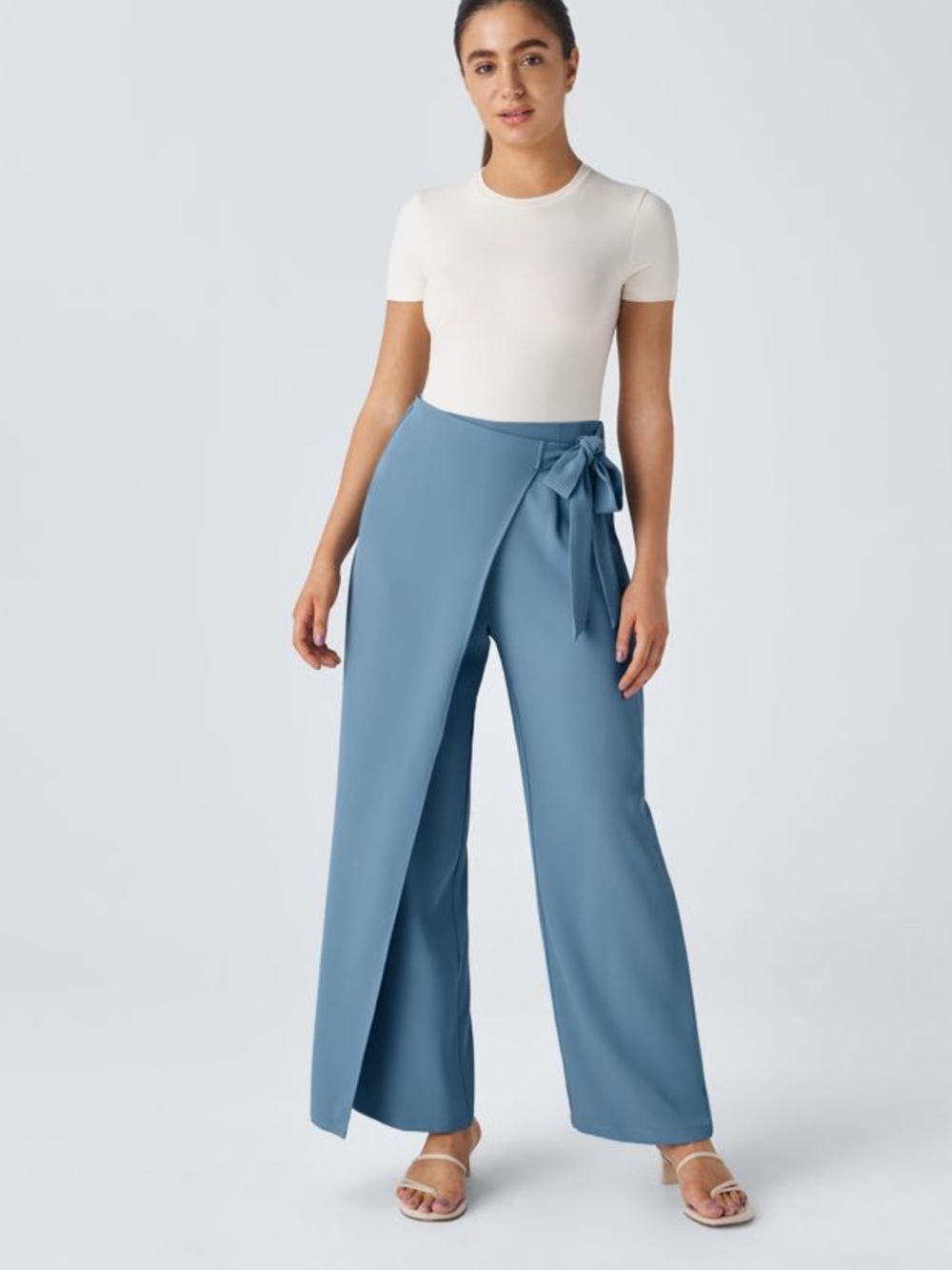 HALARA  High Waisted Tie Side Wide Leg Work Pants